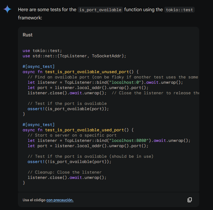 net.rs unit test results